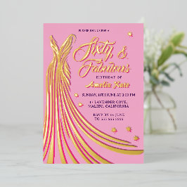 Goldene Foil Pink Gown 60. Geburtstagsparty Real Folieneinladung
