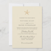Goldene Foil Starfish Hochzeit am Meer Einladung (Vorderseite)