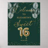 Goldene Foil Sweet 16 Balloons Grün Willkommenszei Poster (Vorne)