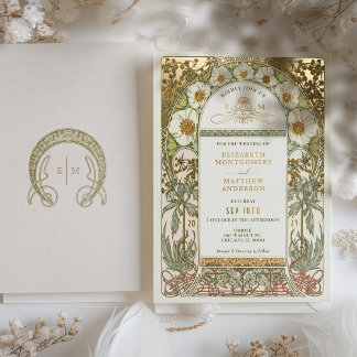 Goldene Foil Vintage Hochzeit Einladung Jugendstil