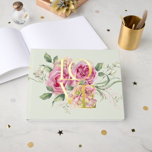 Goldene Foil Wasserfarbe Romantische Blumenhochzei Gästebuch (Vorderseite offen)