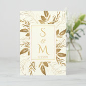 Goldene Foliage | Elegant Gold Ivory White Wedding Einladung (Stehend Vorderseite)