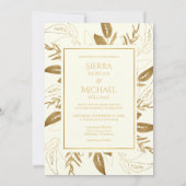 Goldene Foliage | Elegant Gold Ivory White Wedding Einladung (Rückseite)
