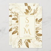 Goldene Foliage | Elegant Gold Ivory White Wedding Einladung (Vorne/Hinten)