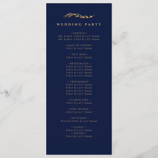 Goldene Foliage | Elegante Blue Gold Wedding Programm (Rückseite)