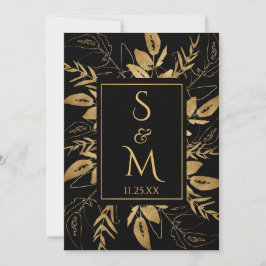 Goldene Foliage | Elegante Gold Black Wedding Einladung