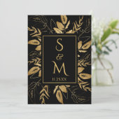 Goldene Foliage | Elegante Gold Black Wedding Einladung (Stehend Vorderseite)