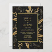 Goldene Foliage | Elegante Gold Black Wedding Einladung (Rückseite)