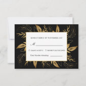 Goldene Foliage | Elegante Gold Black Wedding RSVP Karte (Rückseite)