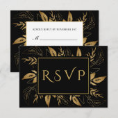 Goldene Foliage | Elegante Gold Black Wedding RSVP Karte (Vorne/Hinten)