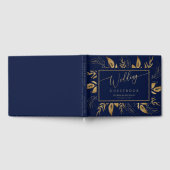 Goldene Foliage | Elegante Gold Navy Blue Wedding Gästebuch (Voll)