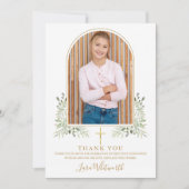 Goldene Foto Grüne Grüne Erstkommunion Dankeskarte (Vorderseite)