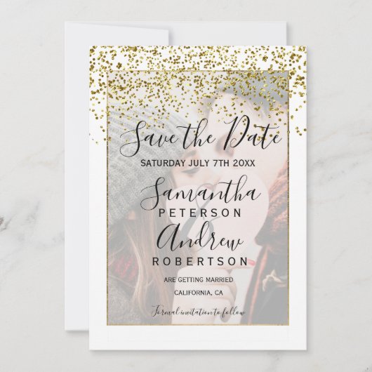 Goldene Foto-Hochzeit in Chic Save the Date (Vorderseite)