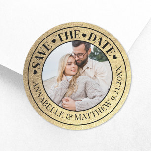 Goldene Foto Hochzeit Save The Date Runder Aufkleber