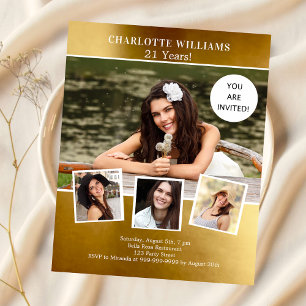 Goldene Fotocollage Geburtstagseinladung