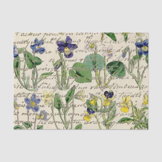 Goldene französische Schreibschrift Viola Blumen V Seidenpapier (Vorderseite)