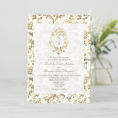 Goldene französische Toile Monogramm QR-Code-Hochz Einladung (Stehend Vorderseite)