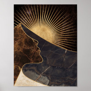 Goldene Frauentäuschung mit Sonne und Marmortextur Poster