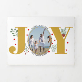 Goldene Freude und Beeren Weihnachtsfeiertag Foto Dreifach Gefaltete Urlaubskarte