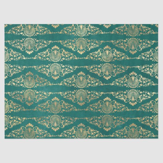 Goldene Friedhöfe und Filigreen auf grüner Dekoupa Seidenpapier (Vorderseite)