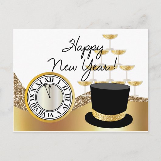 Goldene Frohe Neujahr Postkarte (Vorderseite)