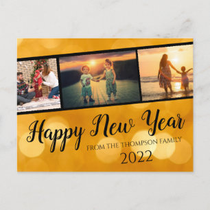 Goldene Frohe Neujahrs-Fotocollage Postkarte