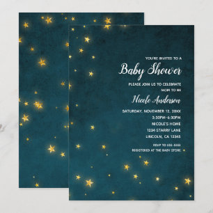 Goldene Funkelsterne Himmel Baby Shower Einladung