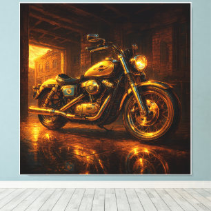 "Goldene Garage - Vintage Mauer von Motorrädern Leinwanddruck