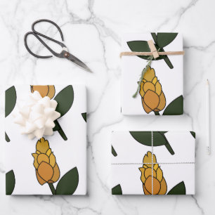Goldene Garnelenpflanze Blume Floral Geschenkpapier Set
