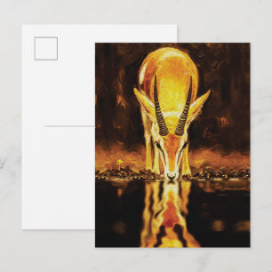 Goldene Gazelle trinkt Wasser – Texturierte Ölmale Postkarte