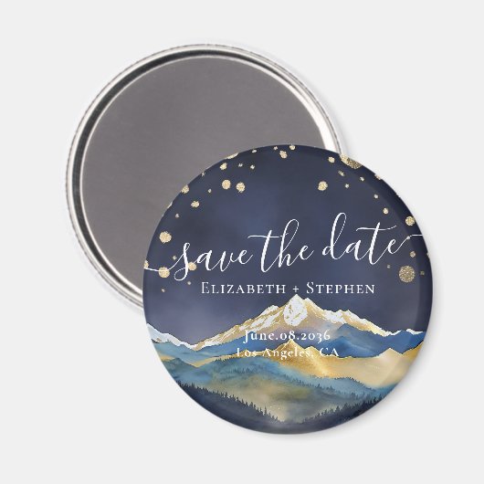 Goldene Gebirge im Wasser retten das Datum Magnet (Vorderseite/Rückseite)