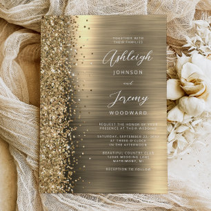 Goldene Gebürstete Metall-Glitter-Schrift Hochzeit Einladung