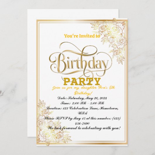 Goldene Geburtstagsfeier! Einladung (Vorne/Hinten)