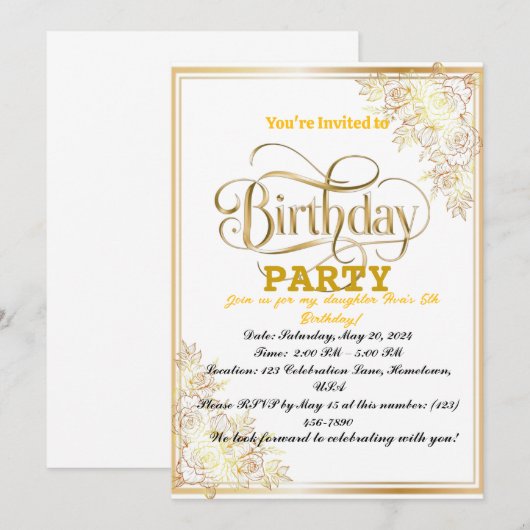 Goldene Geburtstagsfeier! Einladung (Vorne/Hinten)