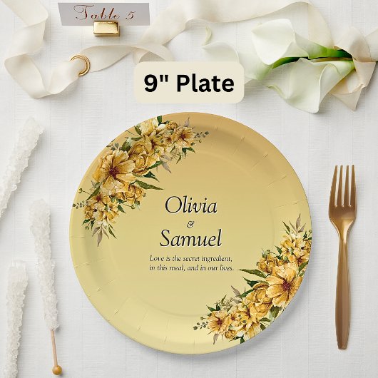 Goldene gelbe Blumen 9" Pappteller