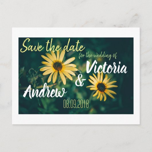 Goldene gelbe Blumen Save the Date Postkarte (Vorderseite)