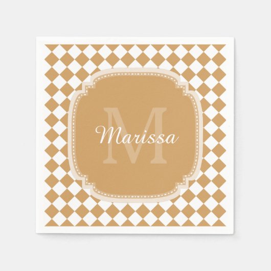 Goldene gelbe geprüfte Monogramm mit Name Serviette (Vorderseite)
