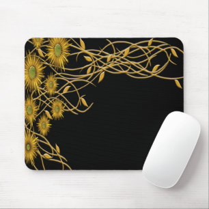 Goldene gelbe Grunge-Blume und Rebe Mousepad