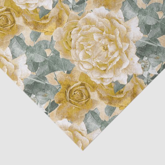 Goldene gelbe Rosen-Blumenmuster Seidenpapier (Ausschnitt)