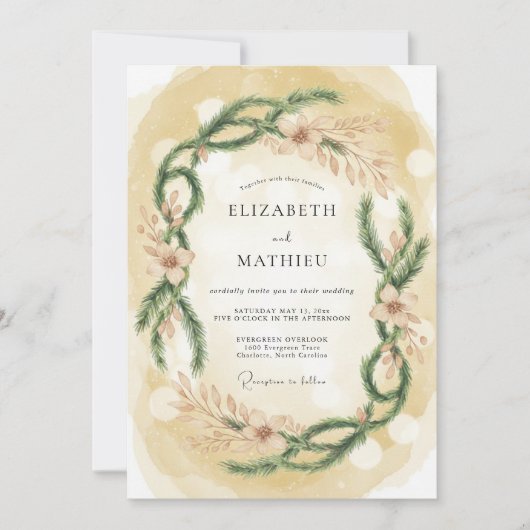 Goldene gemütliche Winterhochzeit Einladung (Vorderseite)