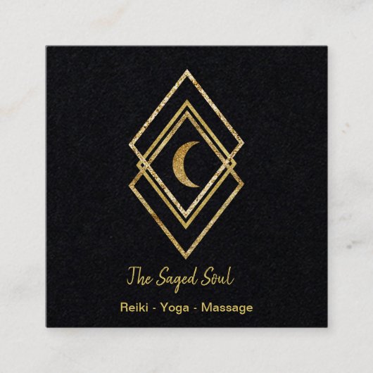 Goldene Geometrie mit Mond Quadratische Visitenkarte (Vorderseite)