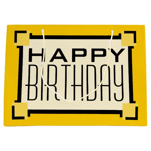 Goldene geometrische Art Deco Happy Birthday Große Geschenktüte (Vorderseite)