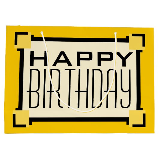 Goldene geometrische Art Deco Happy Birthday Große Geschenktüte (Rückseite)