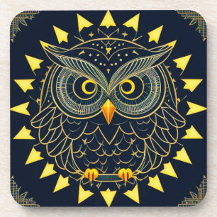 Goldene geometrische Eulenillustration mit abstrak Getränkeuntersetzer