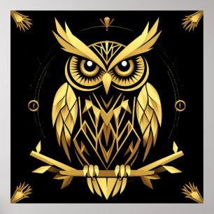 Goldene geometrische Eulenillustration Poster