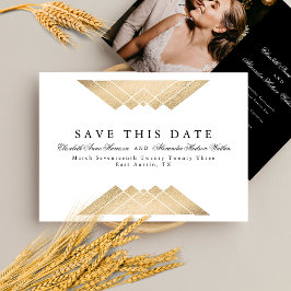 Goldene geometrische Gatsby Foil Save the Date Ann Ankündigung