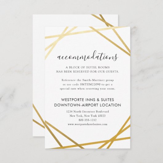Goldene geometrische Grenzen Moderne Hotel Info Begleitkarte (Vorne/Hinten)