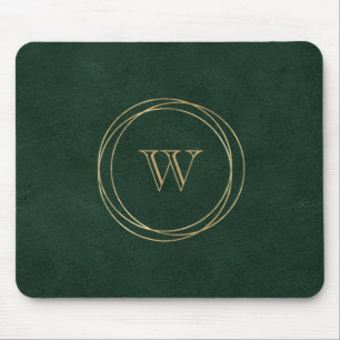 Goldene geometrische Kreise grünes Monogramm Mousepad