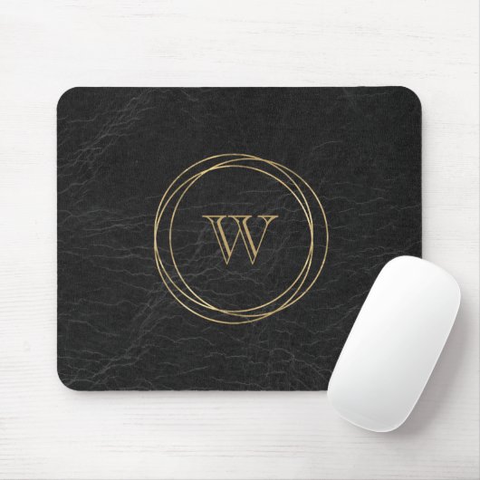 Goldene geometrische Kreise Schwarzes Monogramm Mousepad (Mit Mouse)