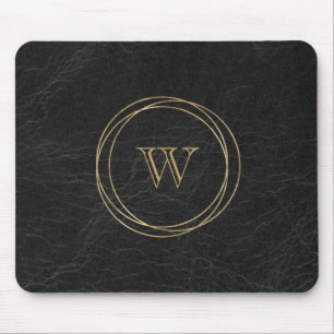 Goldene geometrische Kreise Schwarzes Monogramm Mousepad